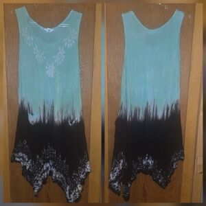 Lapogee womens large rayon pocketed front acemetrical hem tye dye dress